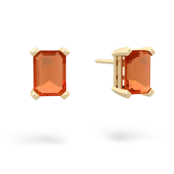 Fire Opal 7X5mm Emerald-Cut Stud 14K Yellow Gold earrings E1856