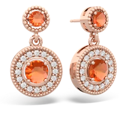 Fire Opal Halo Dangle 14K Rose Gold earrings E5319