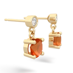 Fire Opal Diamond Drop 6Mm Round 14K Yellow Gold earrings E1986
