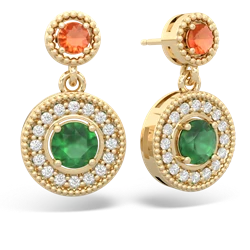 Fire Opal Halo Dangle 14K Yellow Gold earrings E5319