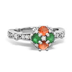 Fire Opal Sparkling Tiara Cluster 14K White Gold ring R26293RD