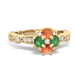 Fire Opal Sparkling Tiara Cluster 14K Yellow Gold ring R26293RD