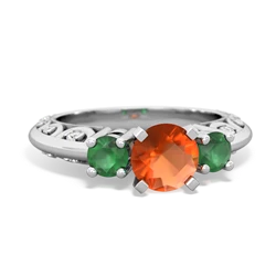 Fire Opal Art Deco Eternal Embrace Engagement 14K White Gold ring C2003