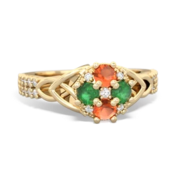 Fire Opal Celtic Knot Cluster Engagement 14K Yellow Gold ring R26443RD