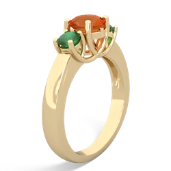 Fire Opal Three Stone Round Trellis 14K Yellow Gold ring R4018