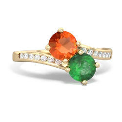 Fire Opal Channel Set Two Stone 14K Yellow Gold ring R5303