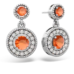 Fire Opal Halo Dangle 14K White Gold earrings E5319