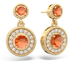 Fire Opal Halo Dangle 14K Yellow Gold earrings E5319