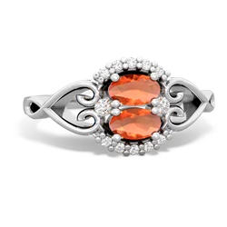 Fire Opal Love Nest 14K White Gold ring R5860