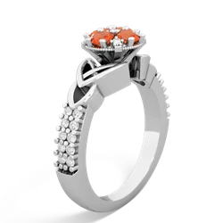 Fire Opal Celtic Knot Cluster Engagement 14K White Gold ring R26443RD