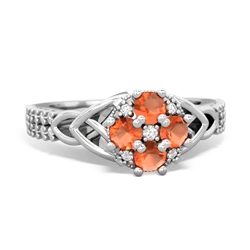 Fire Opal Celtic Knot Cluster Engagement 14K White Gold ring R26443RD