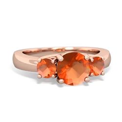 Lab Ruby Three Stone Round Trellis 14K Rose Gold ring R4018