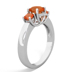 Fire Opal Three Stone Round Trellis 14K White Gold ring R4018