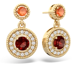 Fire Opal Halo Dangle 14K Yellow Gold earrings E5319