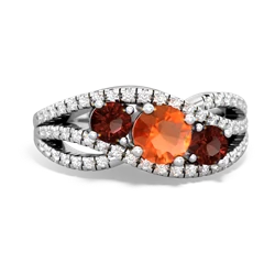 Fire Opal Three Stone Aurora 14K White Gold ring R3080