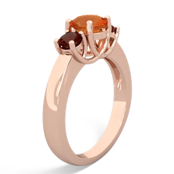 Fire Opal Three Stone Round Trellis 14K Rose Gold ring R4018