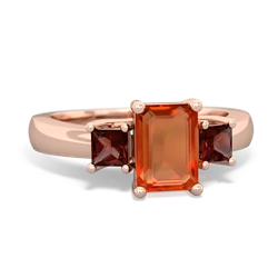 Fire Opal Three Stone Emerald-Cut Trellis 14K Rose Gold ring R4021