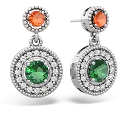 Fire Opal Halo Dangle 14K White Gold earrings E5319