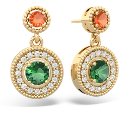 Fire Opal Halo Dangle 14K Yellow Gold earrings E5319