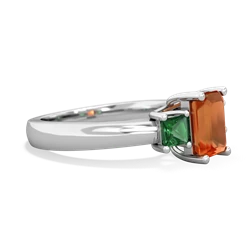 Fire Opal Three Stone Emerald-Cut Trellis 14K White Gold ring R4021