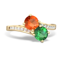 Fire Opal Channel Set Two Stone 14K Yellow Gold ring R5303