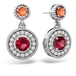 Fire Opal Halo Dangle 14K White Gold earrings E5319