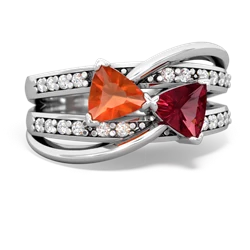 Fire Opal Bowtie 14K White Gold ring R2360