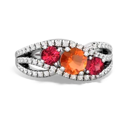 Fire Opal Three Stone Aurora 14K White Gold ring R3080