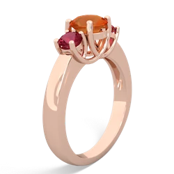 Fire Opal Three Stone Round Trellis 14K Rose Gold ring R4018