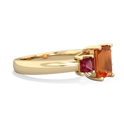 Fire Opal Three Stone Emerald-Cut Trellis 14K Yellow Gold ring R4021