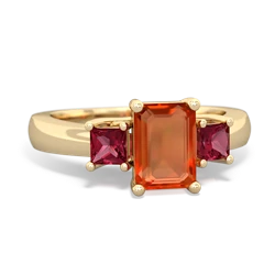 Fire Opal Three Stone Emerald-Cut Trellis 14K Yellow Gold ring R4021