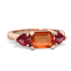 Fire Opal Three Stone 14K Rose Gold ring R5235