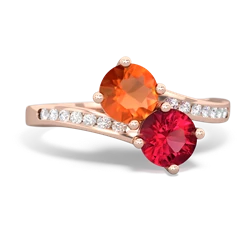 Fire Opal Channel Set Two Stone 14K Rose Gold ring R5303