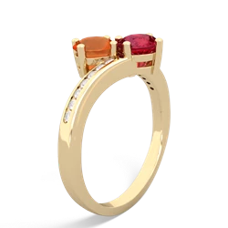 Fire Opal Channel Set Two Stone 14K Yellow Gold ring R5303