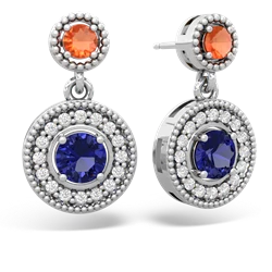 Fire Opal Halo Dangle 14K White Gold earrings E5319