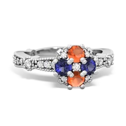 Fire Opal Sparkling Tiara Cluster 14K White Gold ring R26293RD