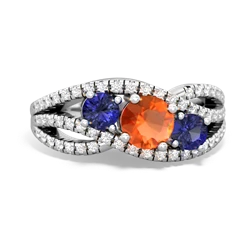 Fire Opal Three Stone Aurora 14K White Gold ring R3080