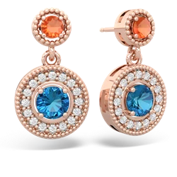 Fire Opal Halo Dangle 14K Rose Gold earrings E5319