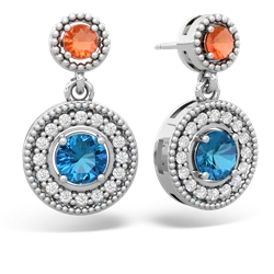 Fire Opal Halo Dangle 14K White Gold earrings E5319