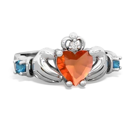 Fire Opal Claddagh Keepsake 14K White Gold ring R5245