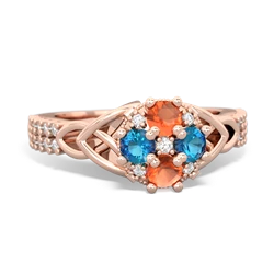 Fire Opal Celtic Knot Cluster Engagement 14K Rose Gold ring R26443RD