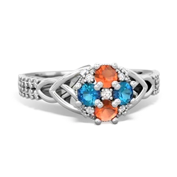 Fire Opal Celtic Knot Cluster Engagement 14K White Gold ring R26443RD