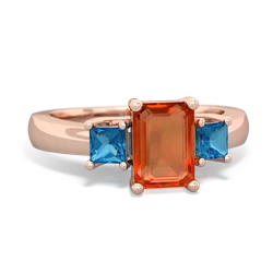 Fire Opal Three Stone Emerald-Cut Trellis 14K Rose Gold ring R4021