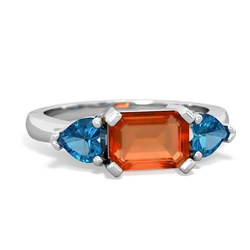 Fire Opal Three Stone 14K White Gold ring R5235