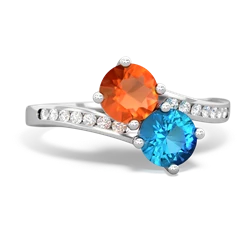 Fire Opal Channel Set Two Stone 14K White Gold ring R5303