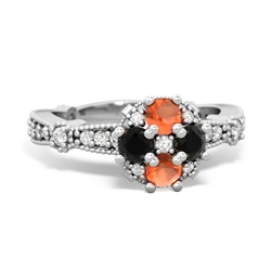 Fire Opal Sparkling Tiara Cluster 14K White Gold ring R26293RD