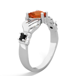 Fire Opal Claddagh Keepsake 14K White Gold ring R5245