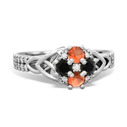 Fire Opal Celtic Knot Cluster Engagement 14K White Gold ring R26443RD