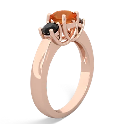 Fire Opal Three Stone Round Trellis 14K Rose Gold ring R4018