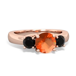 Fire Opal Three Stone Round Trellis 14K Rose Gold ring R4018